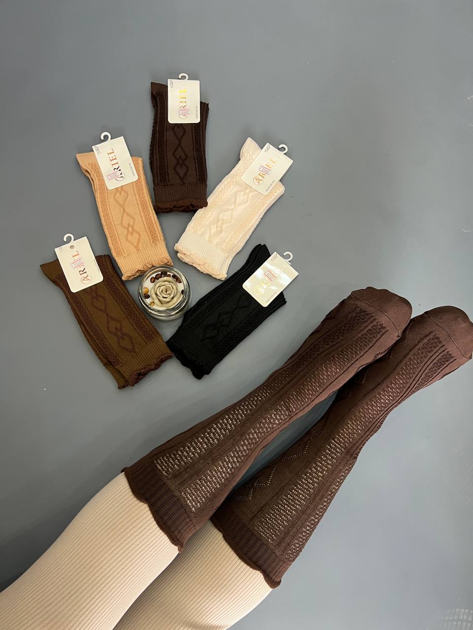 جوراب گندمی ساق بلند